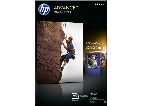 HEWLETT PACKARD, HEWLETT PACKARD - HP Advanced Glossy Photo 10x15cm Q8691A InkJet 250g, randlos 25 Blatt, 1 Stück