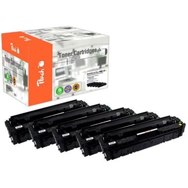 Peach, Peach HP 201 X 5 Toner XL (2*bk, c/m/y) ersetzt HP No. 201X, CF400X*2, CF401X, CF402X, CF403X für z.B. HP Color LaserJet Pro MFP M 277 dw