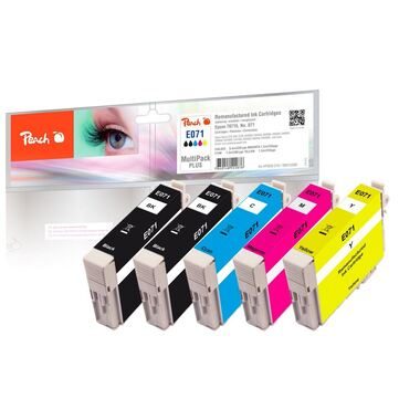 Peach, Peach E715 5 Druckerpatronen XL (2*bk, c/m/y) ersetzt Epson T0715, C13T07154010 für z.B. Epson Stylus DX 7400, Epson Stylus SX 210, Epson Stylus D 78