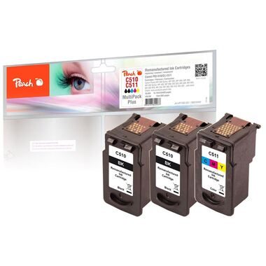 Peach, Peach C510 BK 3 Druckköpfe (2*bk, col) ersetzt Canon PG-510BK*2, CL-511C, 2970B001*2, 2972B001 für z.B. Canon Pixma MP 230, Canon Pixma MP 280