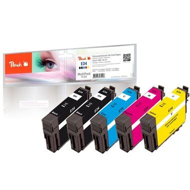 Peach, Peach E34 5 Druckerpatronen (2*bk, c/m/y) ersetzt Epson No. 34, T3461*2, T3462, T3463, T3464 für z.B. Epson WorkForce Pro WF -3700