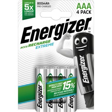 Energizer, Energizer AAA Wiederaufladbare Batterien Extreme HR03 800 mAh NiMH 1,2 V 4 Stück