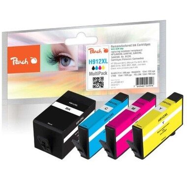 Peach, Peach HP 912 XL 4 Druckerpatronen XL (bk, c/m/y) ersetzt HP No. 912XL, 3YP34AE für z.B. HP OfficeJet Pro 8024, HP OfficeJet Pro 8022, HP OfficeJet 8010