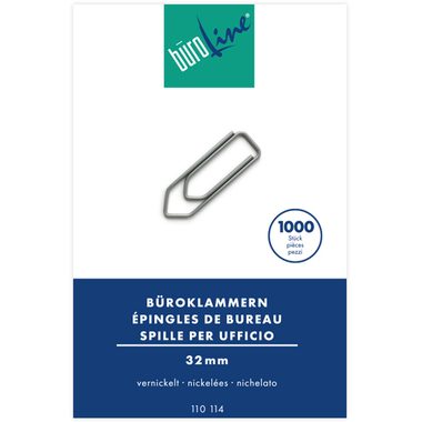 BÜROLINE, B&Uuml;ROLINE B&uuml;roklammern Gr.4 110114 vernickelt, 32mm 1000 St&uuml;ck