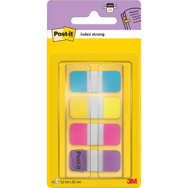 Post-it, POST-IT Index Strong schmal 16x38mm 676-AYPV 4-farbig 4x10 St&uuml;ck