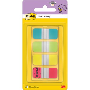 Post-it, POST-IT Index Strong schmal 16x38mm 676-ALYR 4-farbig 4x10 St&uuml;ck