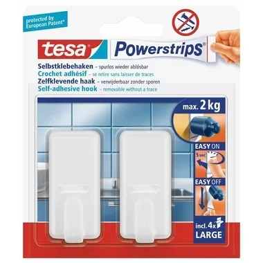 tesa, TESA Powerstrips Haken Classic 580100004 2 Haken/4 Strips Large
