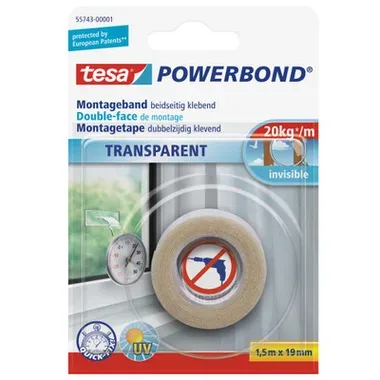 tesa, TESA Powerbond Transp. 19mmx1.5m 557430000 Montageband, doppelseitig