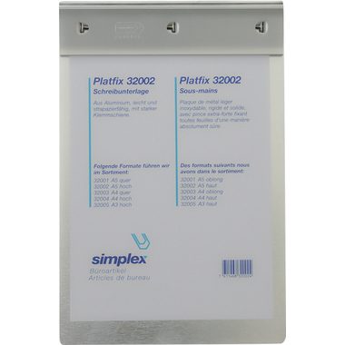 Simplex, SIMPLEX Schreibplatte Platfix 32002 aluminium, f&uuml;r A5 hoch