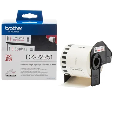 Brother, Brother DK-22251 kontinuierliche Länge Papierrollenetiketten Selbstklebend Schwarz/Rot Druck auf Weiß 62 mm x 15,24m