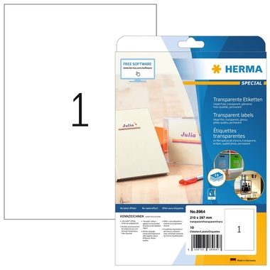 HERMA, HERMA Folienetiketten 210x297mm 8964 transparent 10 St./10 Blatt