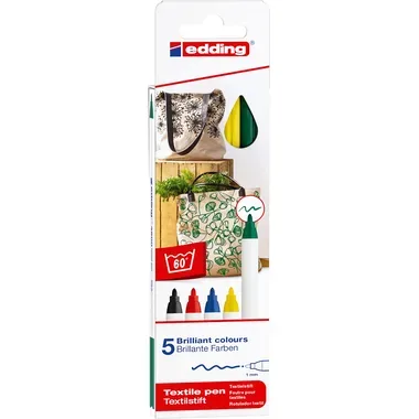 edding, Edding -  Textilstift  Basic Color 5 Stück, Multicolor