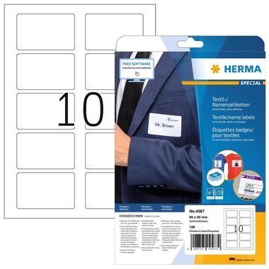 HERMA, HERMA Namensetiketten 80x50mm 4587 weiss 100 Stk./10 Bl.