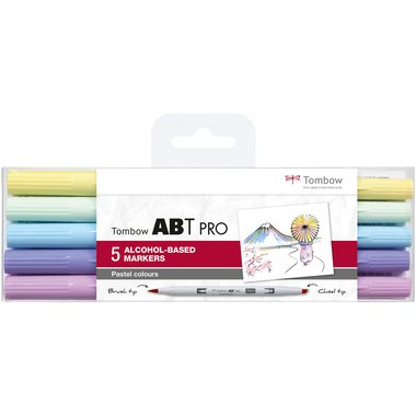Tombow, TOMBOW Dual Brush Pen ABT PRO ABTP-5P-2 Pastel Colours Set, 5 St&uuml;ck