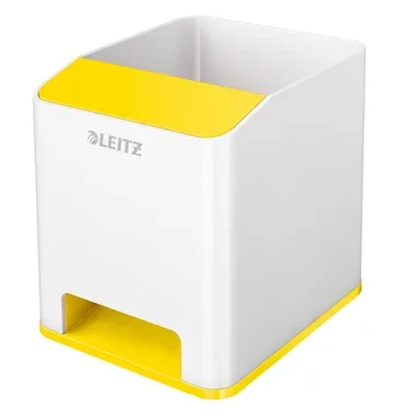 Leitz, Stiftehalter Leitz WOW Sound, 1 Fach, Smartphone-Fach mit Soundverstärkung, weiss/gelb