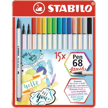 Stabilo, STABILO - Fasermaler mit Pinselspitze Pen 68 brush - 15er Etui Metall