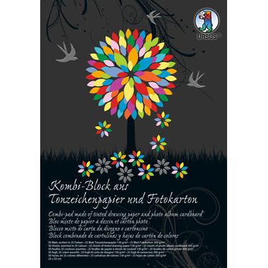 Ursus, URSUS Kombi-Block 23x33cm 7770000SE 130g+300g. 25 Farben 50 Blatt