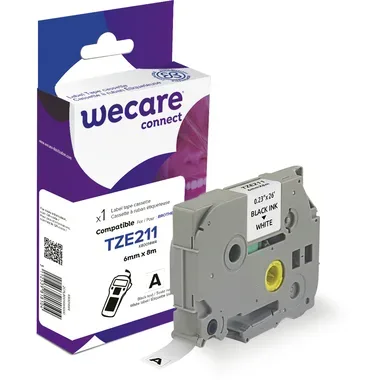 WECARE, WECARE Band, laminiert schwarz/weiss Tze-211WE ersetzt Ptouch Tze-211 6mm