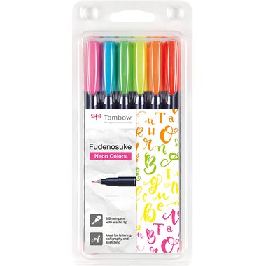 Tombow, TOMBOW Kalligraphie Set WS-BH-6P Fudenosuke, 6 Farben Neon