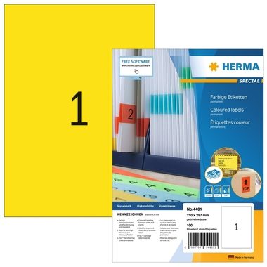 HERMA, HERMA Etiketten SPECIAL 210x297mm 4401 gelb,perm. 100 St./100 Bl.