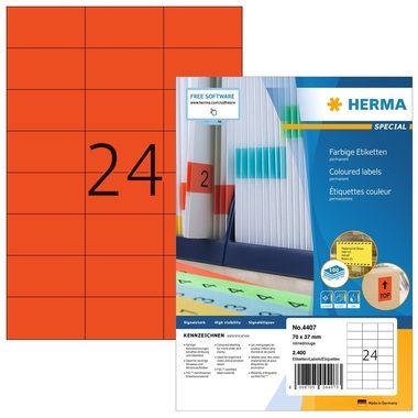 HERMA, HERMA Etiketten SPECIAL 70x37mm 4407 rot,perm. 2400 St./100 Bl.