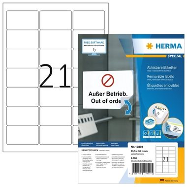 HERMA, HERMA Etiketten SPECIAL 63.5x38.1mm 10301 weiss,non-perm. 2100St./100Bl.
