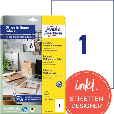 AVERY Zweckform, AVERY ZWECKFORM Etiketten 297x210mm LR3478-10 weiss, perm. 10 Blatt/1 Stk.