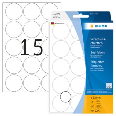 HERMA, HERMA Verschlussetiketten 32mm 2277 transparent 240 St./16 Blatt