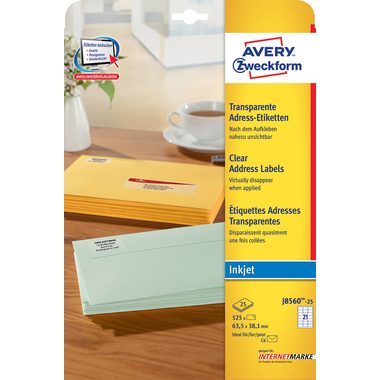 AVERY Zweckform, AVERY ZWECKFORM Etiketten J8560 J8560-25 63.5x38.1mm transp.525Stk.20B