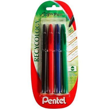 Pentel, PENTEL Brush Sign Pen S520 XS524 ass., 4 St&uuml;ck