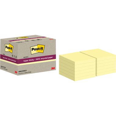 Post-it, POST-IT SuperSticky Notes 76x76mm 654 RSS12CY Recycling,gelb 12x70 Blatt