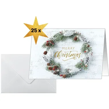 Sigel, SIGEL Weihnachtskarten A6 DS089 Holzoptik, Kranz 25 St&uuml;ck