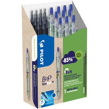 Pilot, Pilot B2P Ecoball Kugelschreiber Mittel 0.4 mm Recycelt 86% mit 10 Stiften und 10 Minen