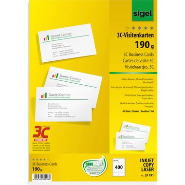 Sigel, SIGEL Visitenkarten 85x55mm LP791 weiss, 190g 400 St&uuml;ck