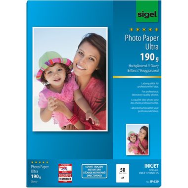 Sigel, SIGEL InkJet Fotopapier A4 IP639 190g,glossy, weiss 50 Blatt
