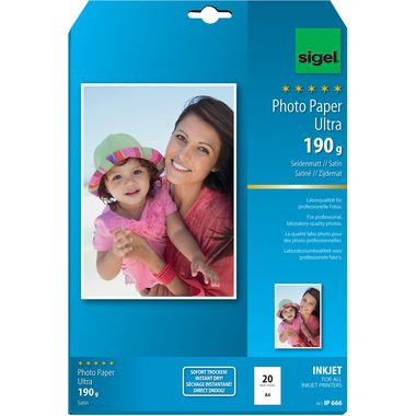 Sigel, SIGEL InkJet Photo Paper Ultra A4 IP666 190g Seidenmatt 20 Blatt