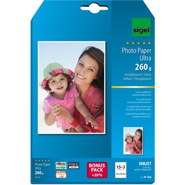 Sigel, SIGEL InkJet Fotopapier 13x18cm IP706 260g,glossy, weiss 18 Blatt