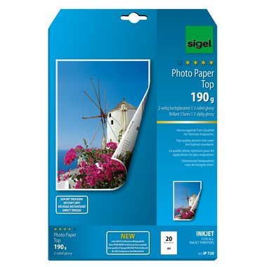 Sigel, SIGEL InkJet Fotopapier A4 IP720 190g,glossy, weiss 20 Blatt