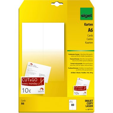 Sigel, SIGEL Postkarten A6 LP711 weiss, 185g 80 St&uuml;ck