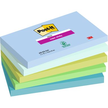 Post-it, Post-it Super Haftnotizen 76 x 127 mm Blau, Grün Rechteckig Einfarbig 5 Blöcke mit 90 Blatt