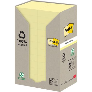 Post-it, POST-IT Haftnotizen Recycling 51x38mm 653-1T gelb, 24x100 Blatt