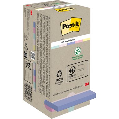 Post-it, POST-IT Haftnotizen Recycling 76x76mm 654-1RPT 4-farbig, 16x100 Blatt