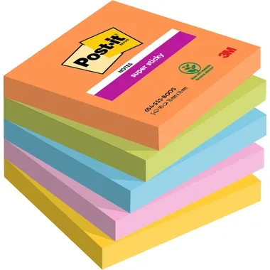 Post-it, POST-IT Super Sticky Boost 76x76mm 654-5SS-BOOS 5-farbig 5x90 Blatt