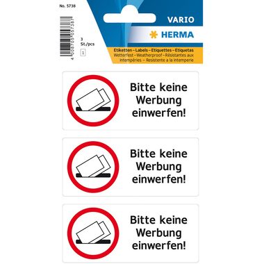 HERMA, HERMA Hinweis-Etiketten 5738 keine Reklame 3 St&uuml;ck