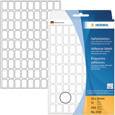 HERMA, HERMA Universal-Etiketten 10x16mm 2330 weiss 2592 St&uuml;ck/32 Blatt