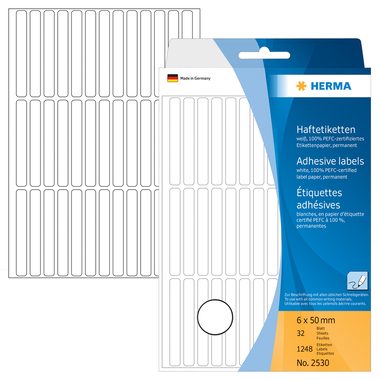 HERMA, HERMA Etiketten 6&times;50mm 2530 weiss 1248 St&uuml;ck