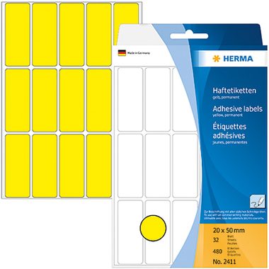 HERMA, HERMA Etiketten 20&times;50mm 2411 gelb 480 St&uuml;ck