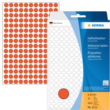 HERMA, HERMA Etiketten rund 8mm 2212 rot 5632 St&uuml;ck