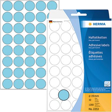 HERMA, HERMA Etiketten rund 19mm 2253 blau 1280 St&uuml;ck