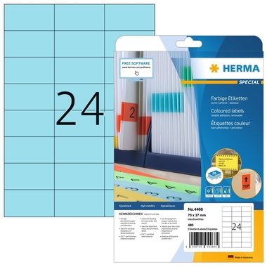 HERMA, HERMA Universal-Etiketten 70x37mm 4468 blau 480 St./20 Blatt